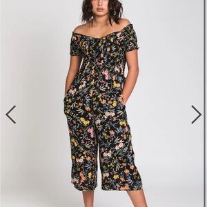Patrons of peace Floral smoked Off-Shoulder Jumpsuit wide leg flare romper